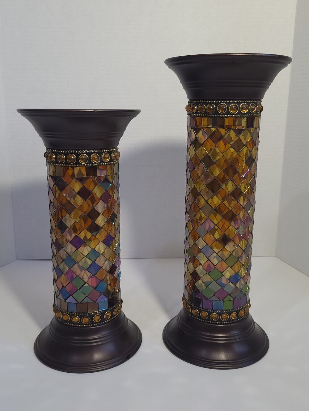 Vintage PartyLite Global Fusion Mosaic Column Pillar Holders Set of 2